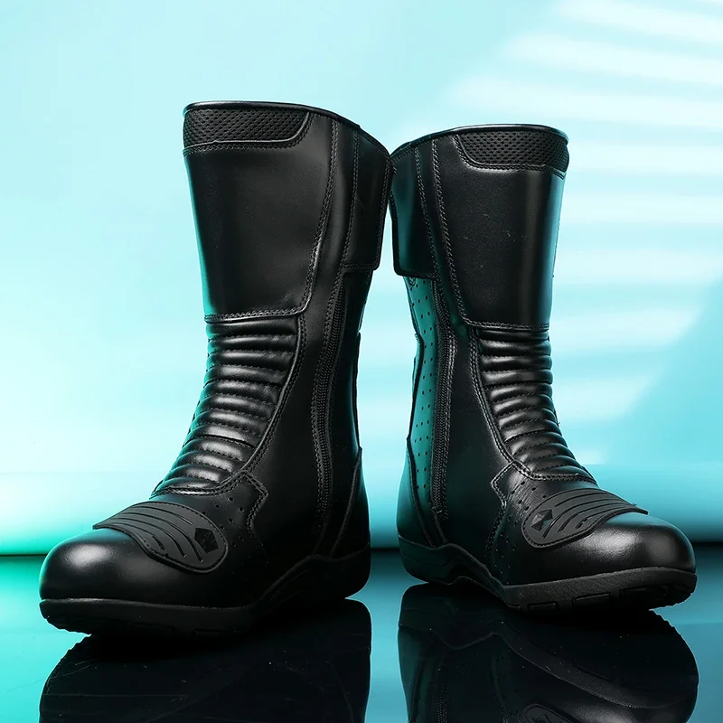 Men Classic Motocross Boots with Reinforced Heel Toe Counter Waterproof Tall Motorcycle Touring Boot Botas Moto Motorcycle Boots