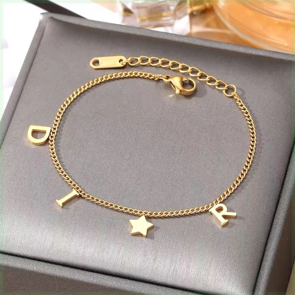 Korea New Fashion Letter Star Pendant Bracelet Woman Simple Vintage Stainless Steel Bracelet Luxury Jewelry Accessories Gifts