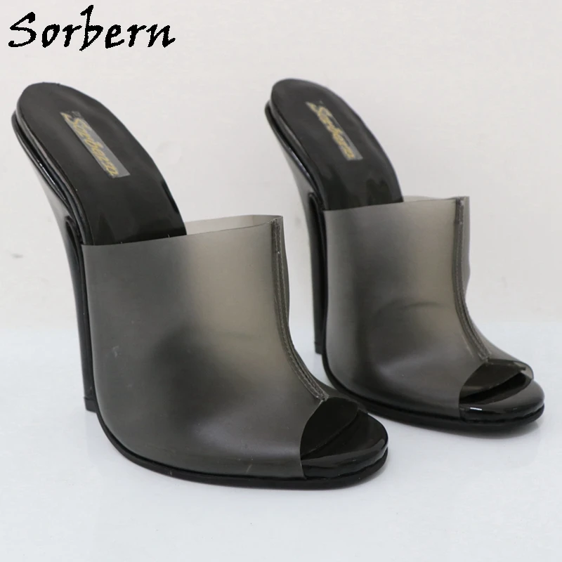 Sorbern 14Cm pantofole traslucide in PVC donna tacchi a spillo tacchi alti punta tonda muli aperti diapositive scarpe estive Slip On colori