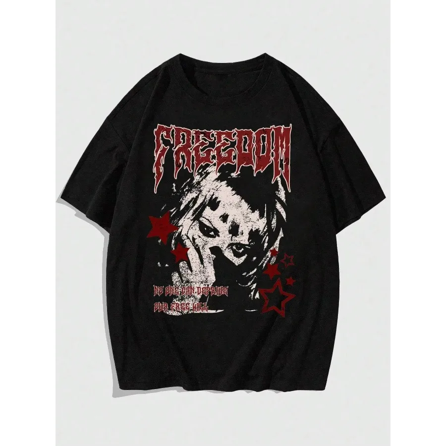 

Freedom Portrait Hip Hop Punk Unisex MenCotton T-shirt Luxury Fashion Big Size Top Short Sleeve Classic Tee S-4xl