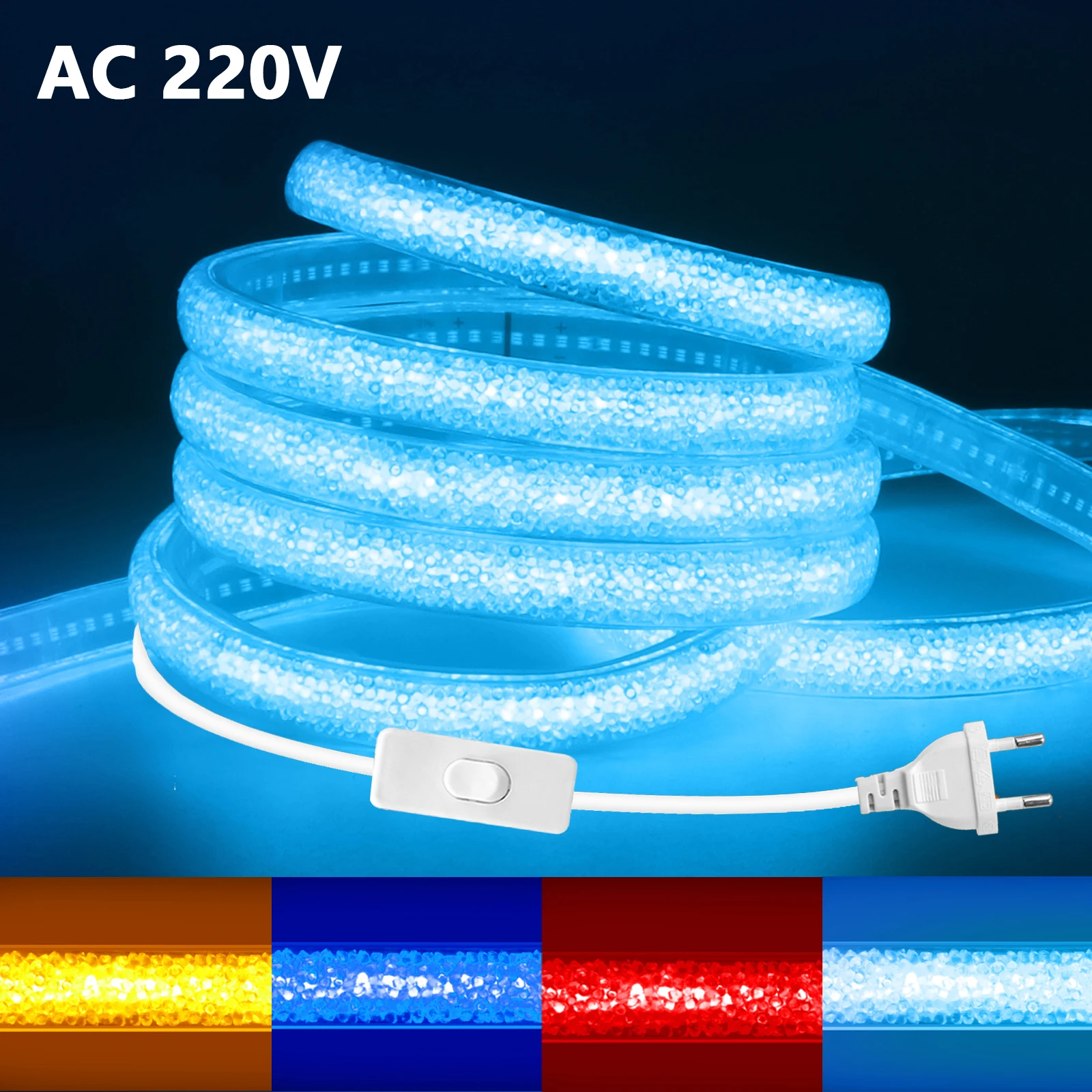 Crystal Type 220V Switch COB Neon Strip Rope Light Bookshelf Cabinet Alcove Lighting 1M 2M 5M 0.5M 288LED/m White Blue Red Green