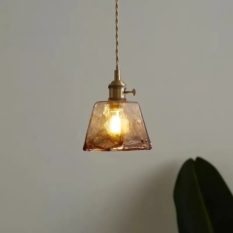 

Modern amber glass chandelier with custom LED pendant light switch for living room, bedroom, dining room, home decoration