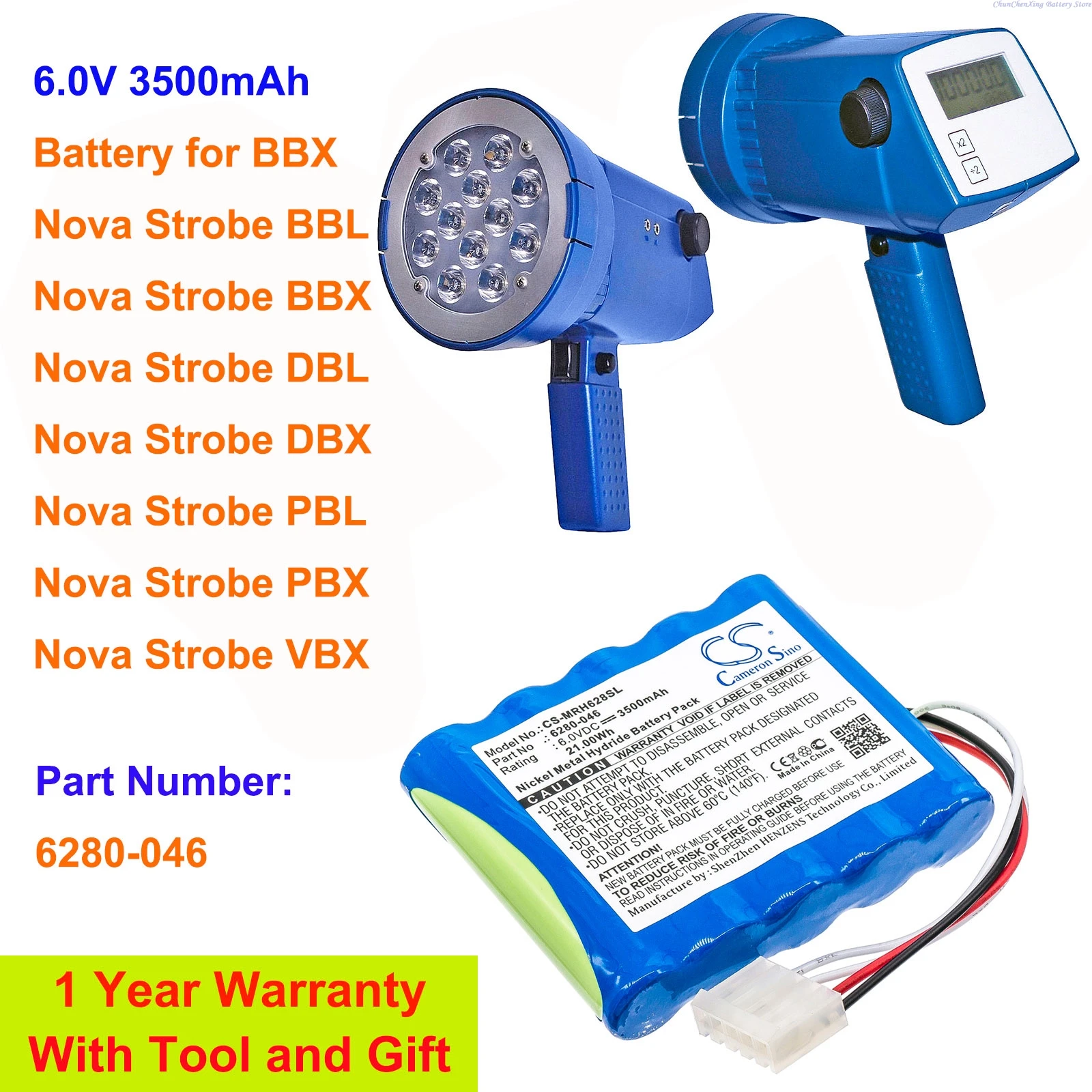 Cameron Sino 6.0V 3500mAh Battery 6280-046 for Monarch Nova Strobe BBL, BBX, DBL, DBX, PBL, PBX, VBX +TOOL