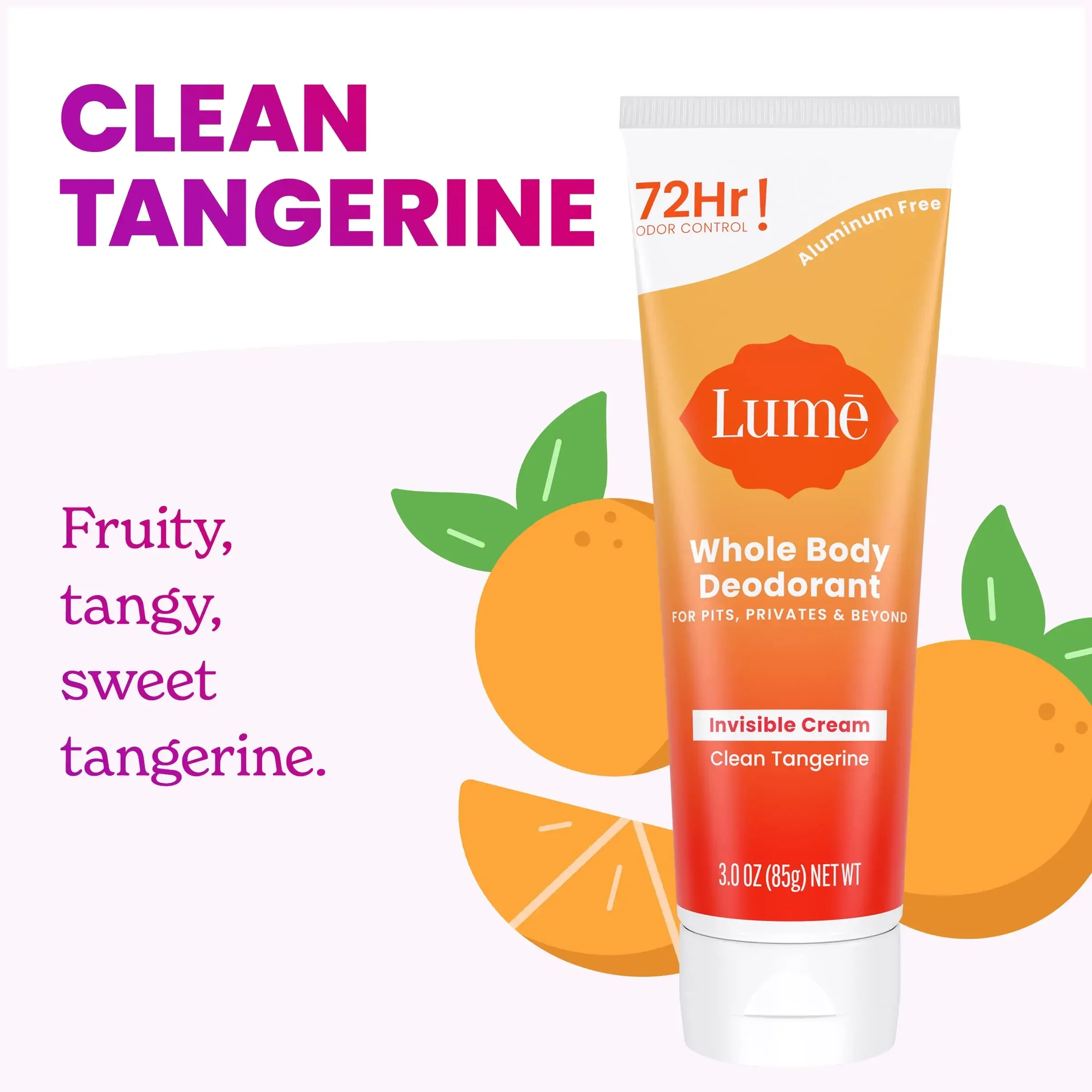 Clean Tangerine Whole Body Deodorant Women 72 Hour Long Lasting Invisible Body Cream All-Day Sweat Protection Odor Remove 85g