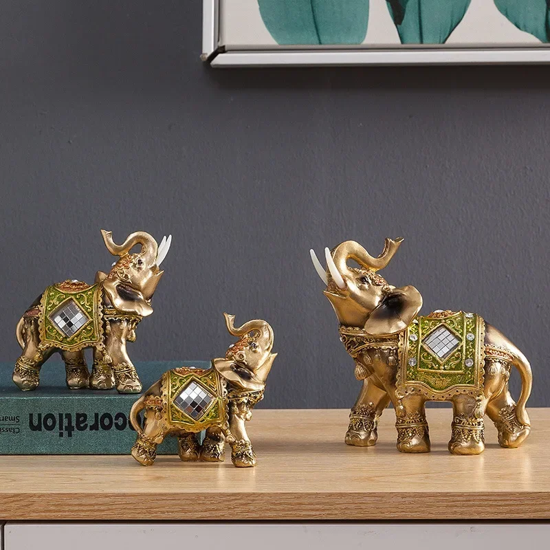 Resin Elephant Statue Ornament Home Decoration Accessories Retro Coppery Elephant Sculpture Figurine Crafts Desktop Home Decora