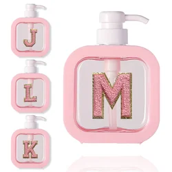 500ml Pressing Foam Bottle Refillable Lotion Foaming Dispenser Bottles Initial Name Chenille A-Z 26 Letter Pink Pattern
