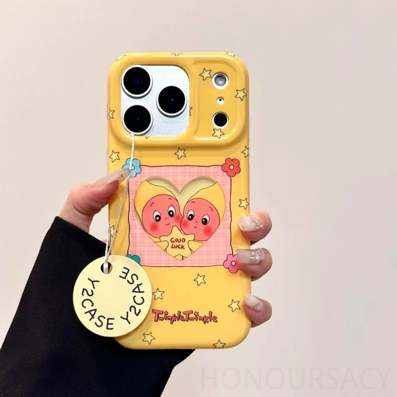 على شكل قلب نمط لطيف الكرتون مكافحة الإفلات الحالات الهاتف آيفون 17 16 14 13 بروماكس 15Pro الغطاء الخلفي المرأة الحالات الواقية