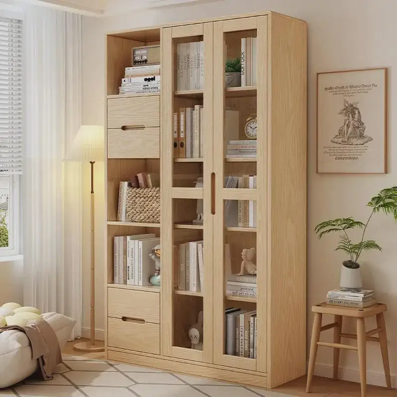 Nordic ash wood solid wood bookcase, household floor storage cabinet