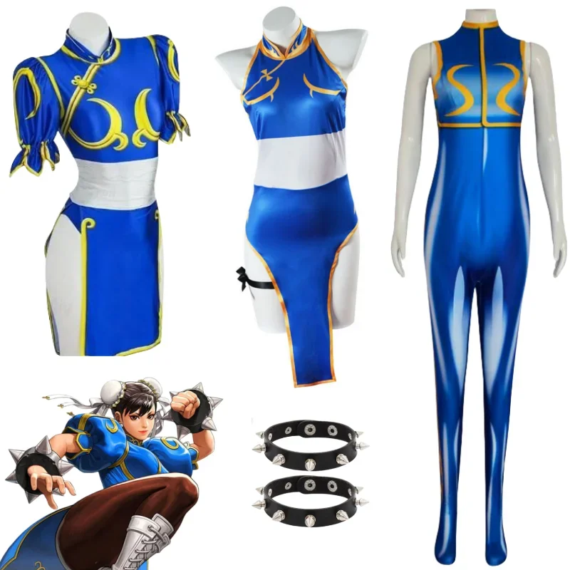 

Костюмы для косплея Chun Li, синее платье Cheongsam Sutorito Faita Games Chun Li, боди для косплея, вечерние костюмы на Хэллоуин, женская одежда для девочек