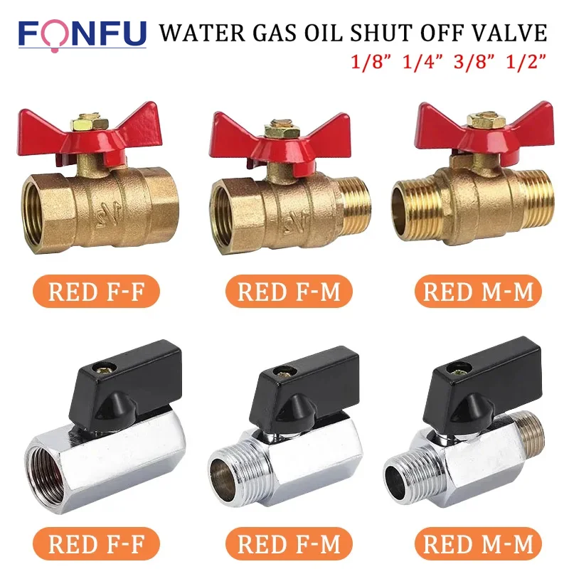 

5/20/100PCS Brass Ball Valve 1/8" 1/4" 3/8" 1/2" BSP Threaded Mini Male To Female Air Compressor Water Gas Oil Shut Off Valve