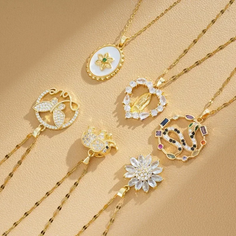 Collana con elefante tridimensionale in vero oro di lusso leggero, catena con clavicola da donna