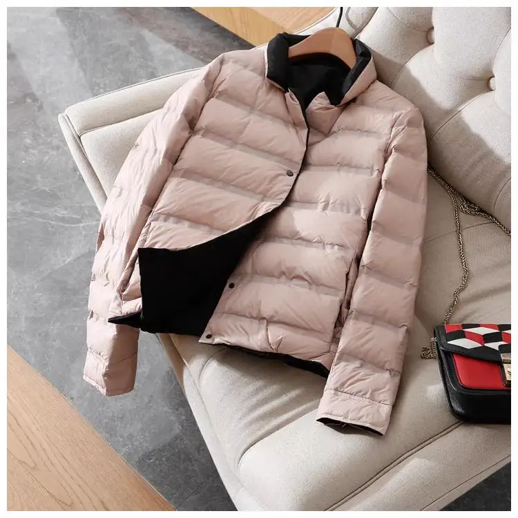 

Sli Lightweight ort Women's down Jaet Faionable Du down Two-Way Wear Outerwear Korean Sle Straight Cut PU Material