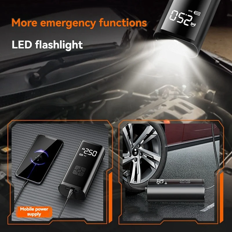 ABGR-bomba de aire inalámbrica montada en vehículo, bomba de aire eléctrica, neumático portátil, iluminación inflable, bomba de aire para automóviles