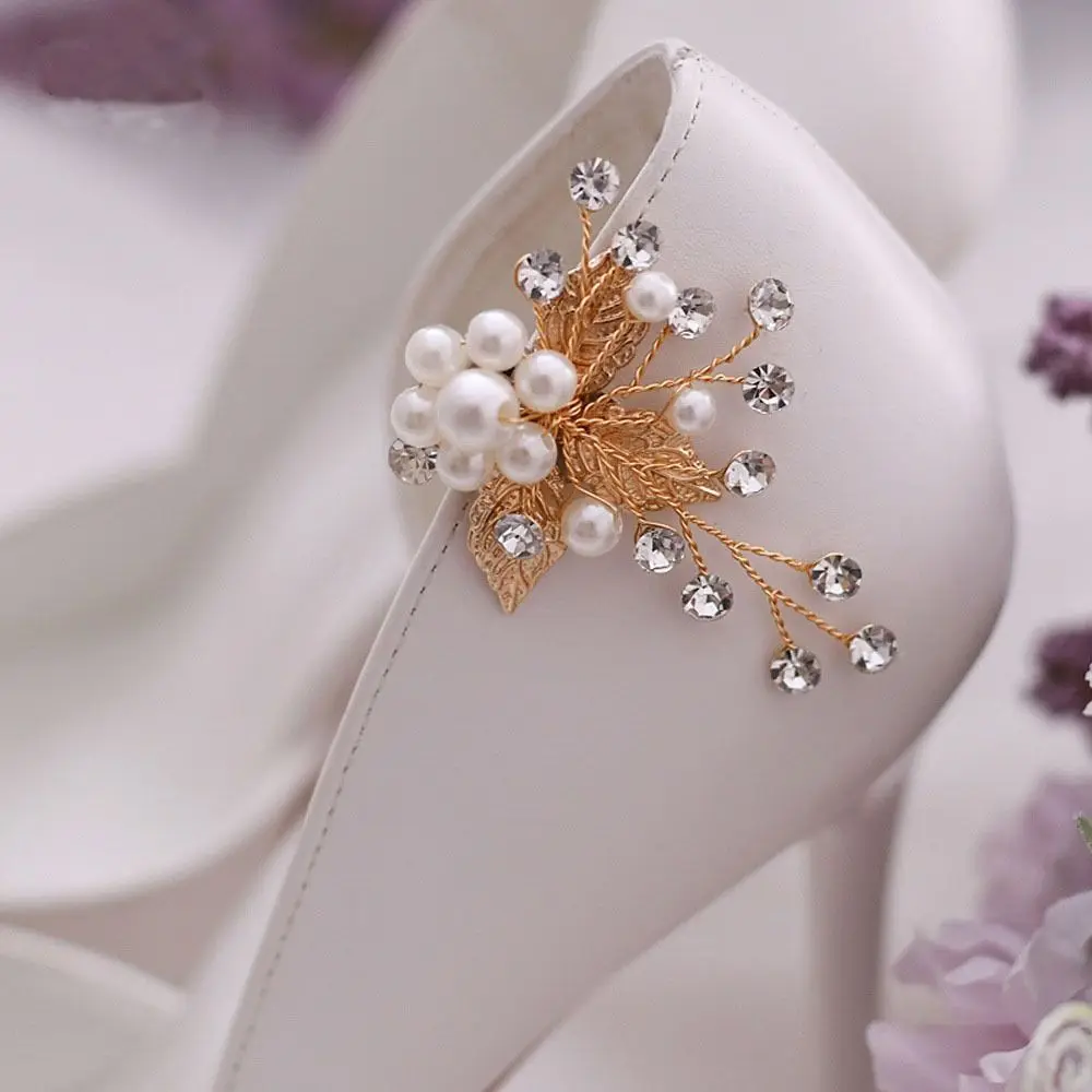 Removable Shoe Clips Pearl Rhinestone Decorative High Heel Charm Buckle Prom Accessories Handmade Shoes Decorations