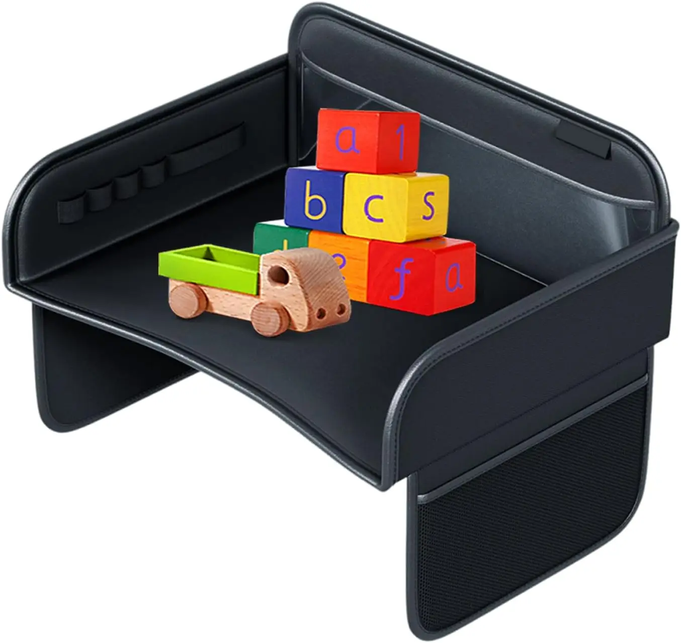 PU Leather Kids Lap Tray – Multi-Compartment Travel Desk for Car Seat, Holds Tablet, Cup, Snacks, Airplane & Road Trip Essential