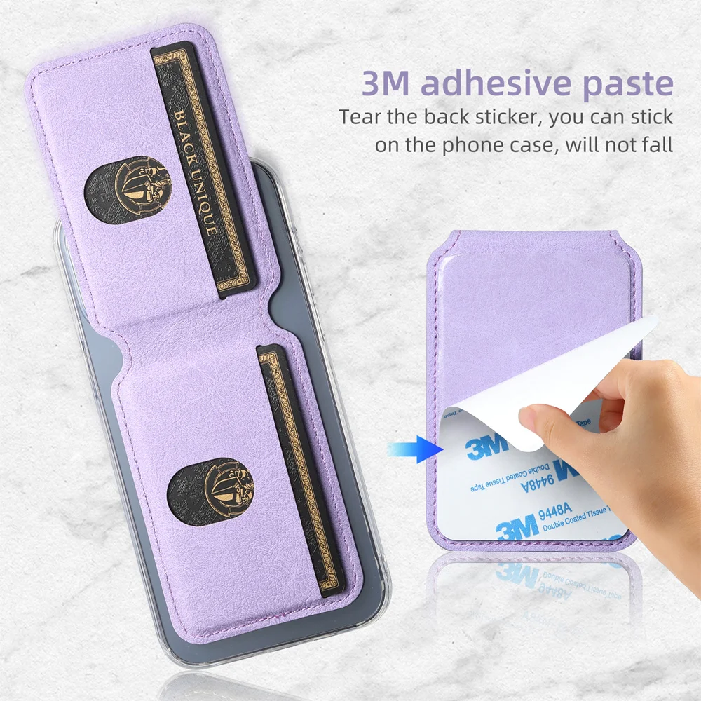 SUTENI Universal 3M Glue Adhesive Card Holder Wallet Magnetic Card Bag Retro Leather Multi Card Slots Mini Card Bag with Sticker