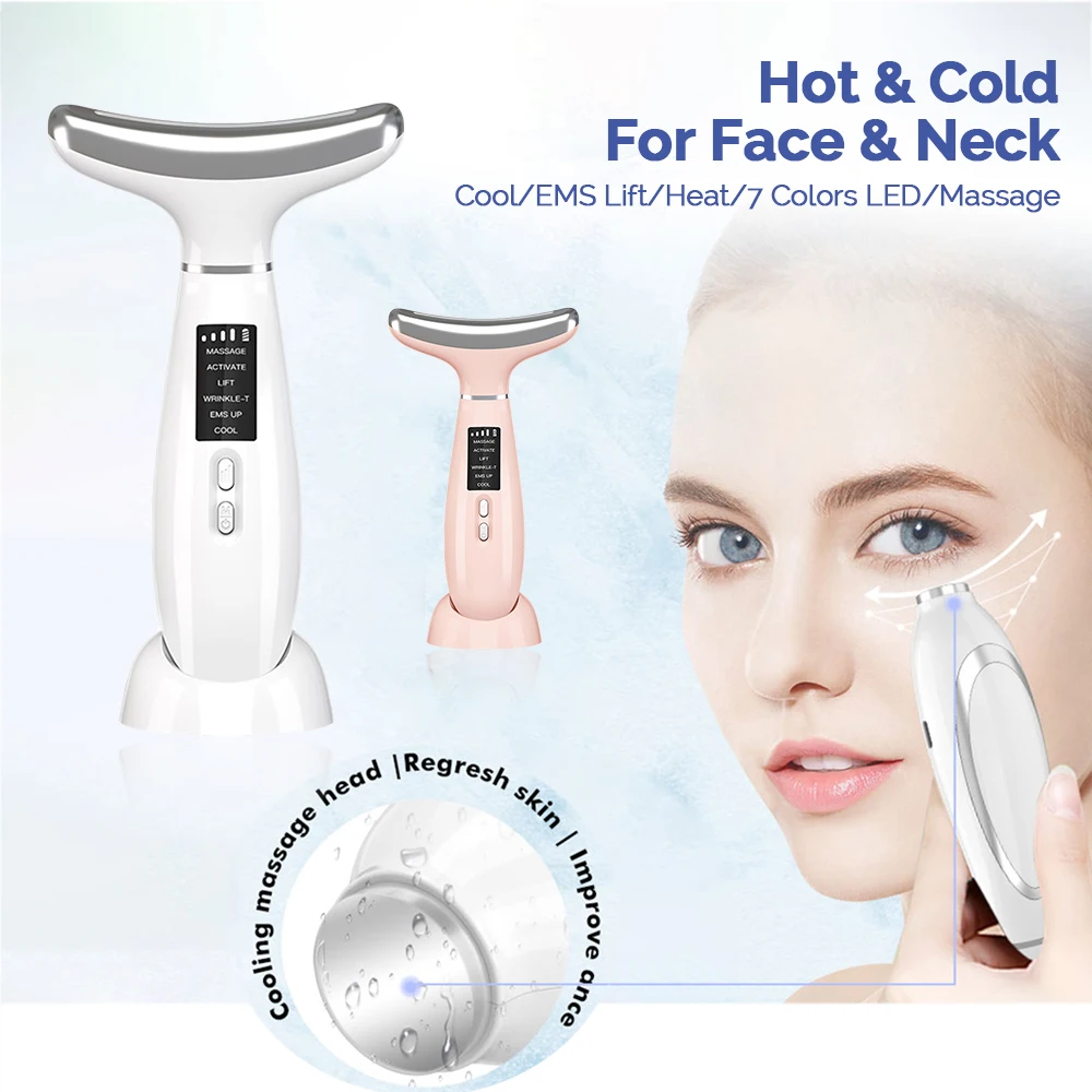 

Hot&Cold Face Neck Beauty Device LED Vibration Skin Firming Facial Lifting Massage Machine Reduce Double Chin Skin Care Tool