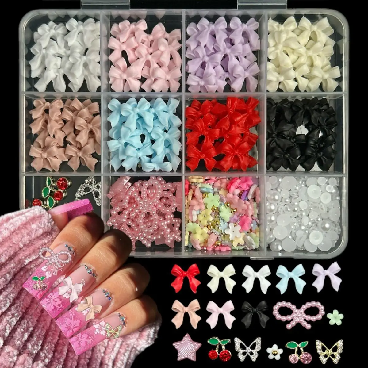 

1Box Multi-colors Ribbon Bows Ties Resin Nail Art Decorations Creative Chocolate Candy Mini Flatback Hybrid Nail Charms DIY Nail