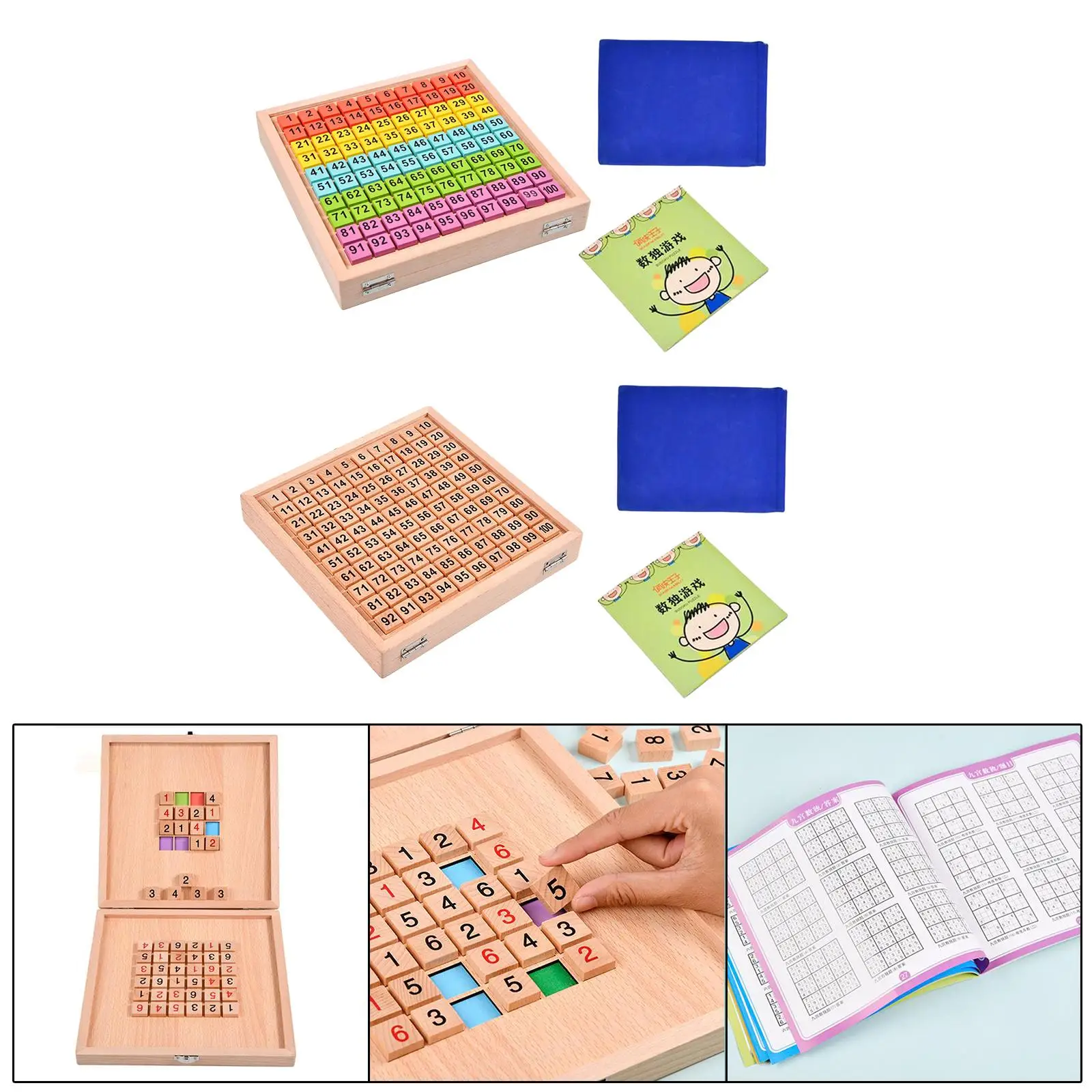 1-100 Digital Math Learning Toy Thinking Ability Puzzles Jiugongge Toys Counting Wooden Sudoku Board for Birthday Gift Adults