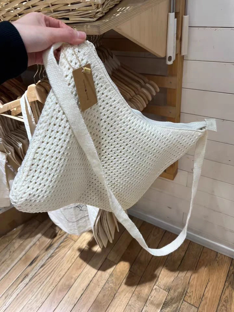 Sweet Cute Beige Knitted Shoulder Bag Spring High Quality Ladies Crossbody Bag Girl School Style Harajuku Fashion  Handbags 2023