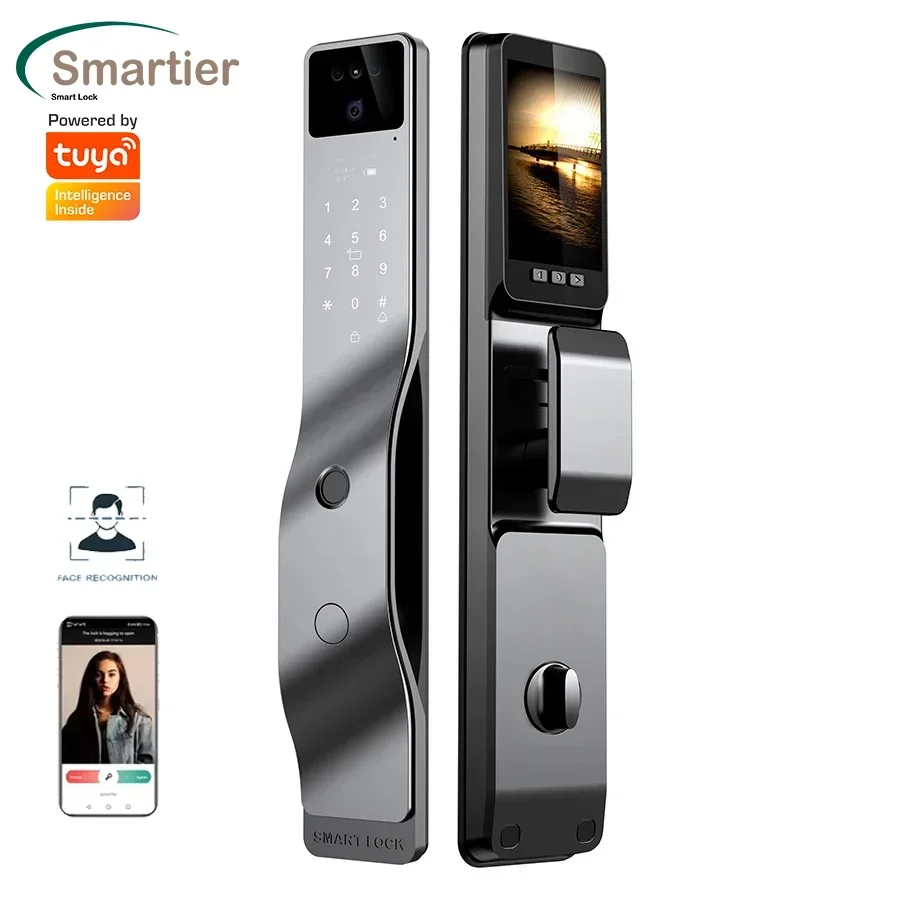 005Smartier Fully Automatic Digital Fingerprint Smart Door Lock 3d Face Recognition With Camera Cerradura Tuya  Wifi Aluminium L