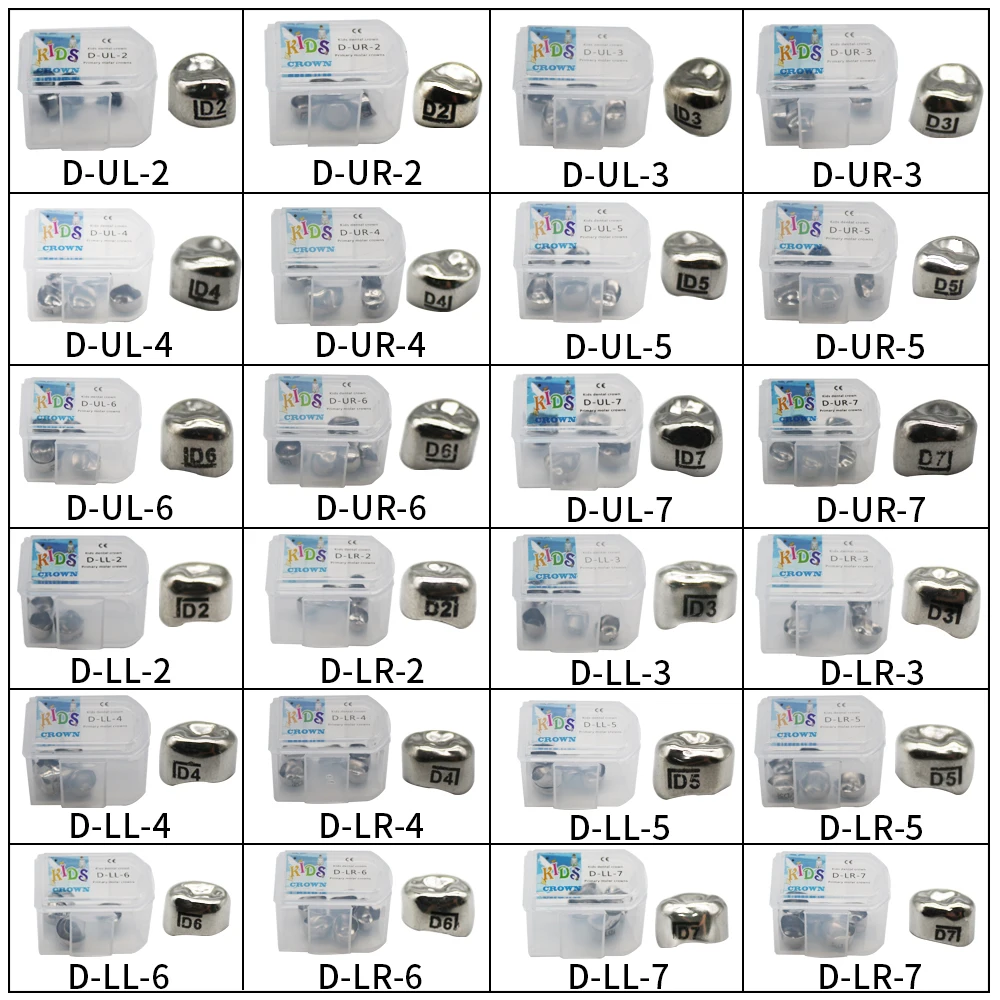 5 ชิ้น/กล่องเด็กมงกุฎสแตนเลสหลัก Molar Crown Preformed มงกุฎโลหะกล่องแพคเกจ