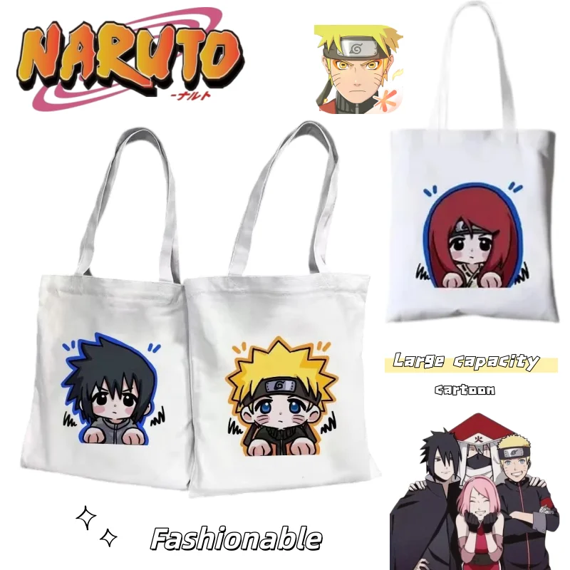 Naruto Canvas-Tasche, Hatake Kakashi und Uchiha Sasuke, Cartoon-Design, modisch, schlicht, große Kapazität, tragbar, ideal für unterwegs, Handtasche für Schüler. – Detail 1