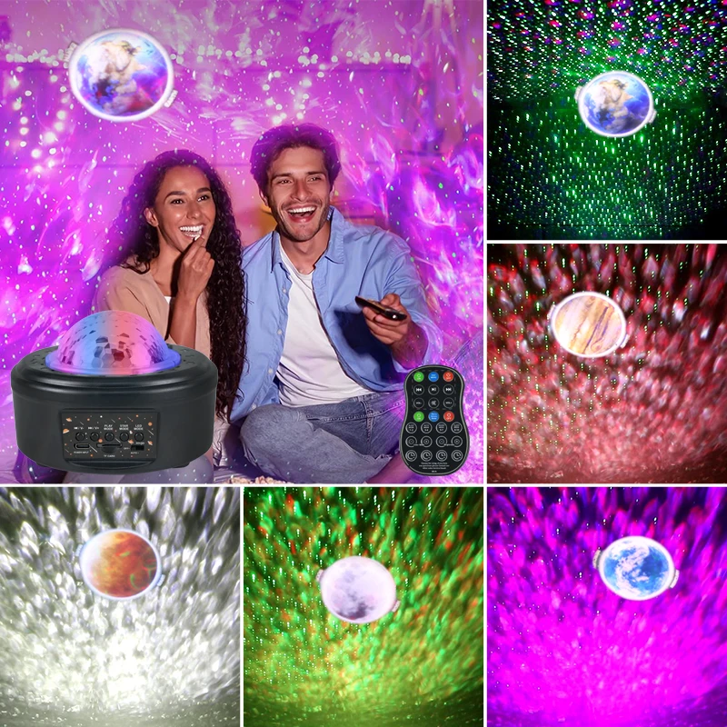 Proyector estrellado RGBW, Mini luz LED nocturna con música y Control por voz, 10 planetas, estrellas, galaxias, Luna, lámpara para decoración de habitación