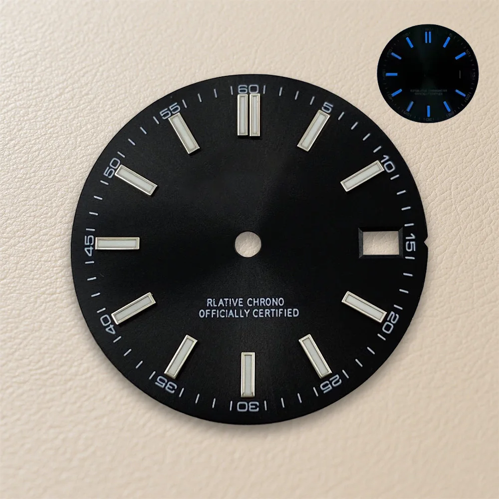 28.5mm S Logo Sunray Dial Suitable For NH35/NH36/4R/7S Japan Movement Blue Luminous High Quality Watch Modification Accessories