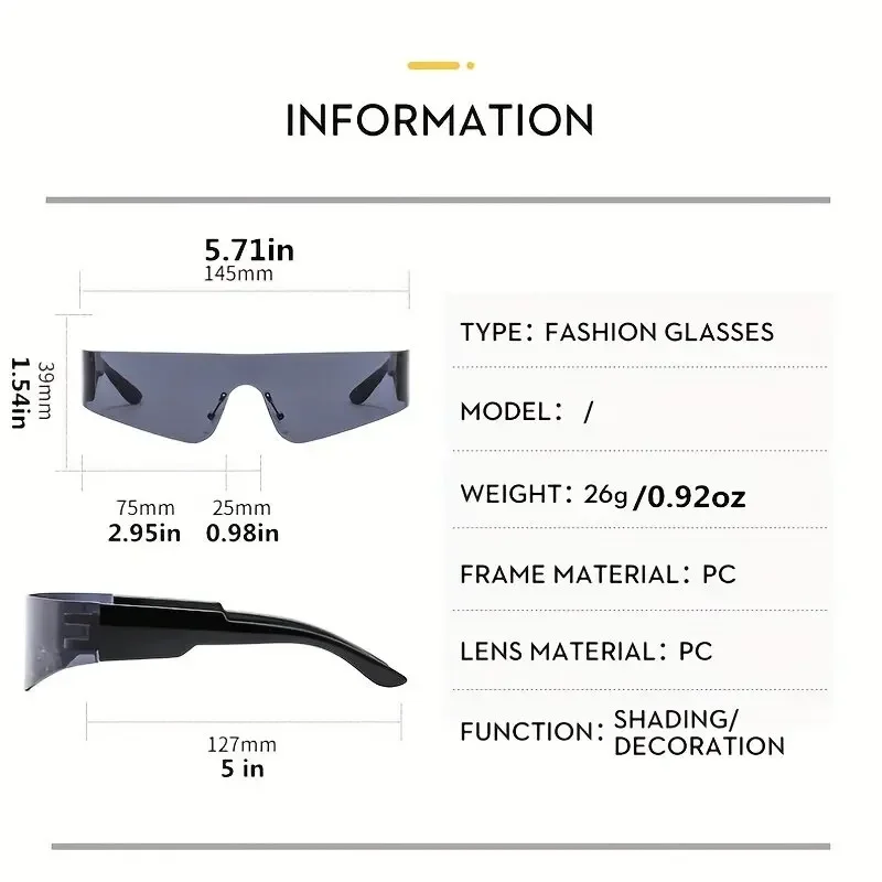 Flat Top Shield Mode Punk Sonnenbrille Frauen Y2K Sonnenbrille Männer Spiegel One Piece Brillen 2000S 90S Brille – Detail 3