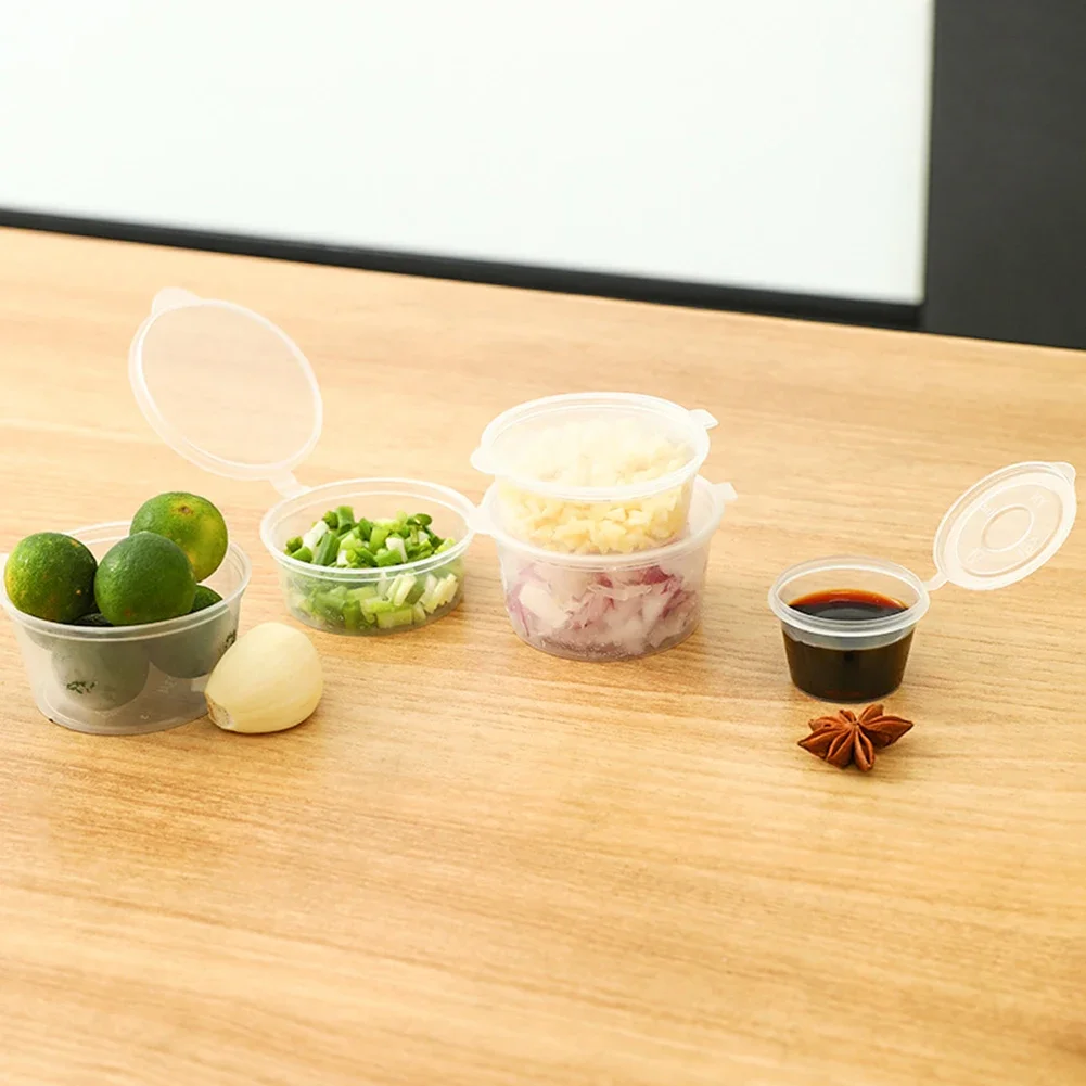 50PCS Transparent Plastic Souffle Cups With Lids – Perfect For Serving Storing And Transporting Sauces And More