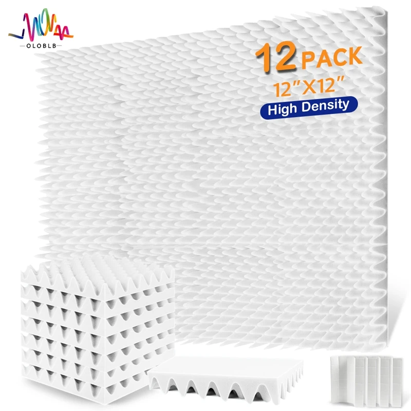 

12-Pack Polyester Acoustic Panels Self-Adhesive Egg Crate Foam Soundproof Wall Panels Noise Treatment Home Studio Decorative