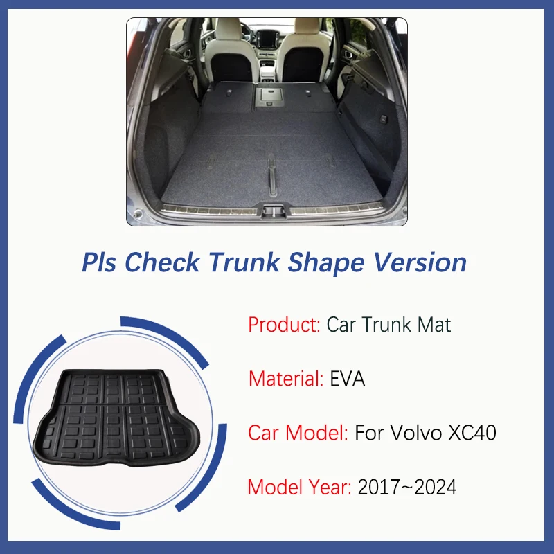 For Volvo XC40 2017~2024 Car Rear Trunk Mats Waterproof Carpet Trunk Storage Pad EVA Boot Cargo Covers Auto Interior Accessories