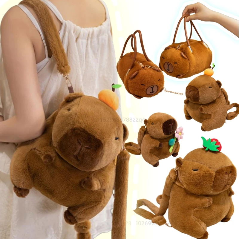 Creative Cartoon Capybara Plush Backpack Funny Capybara Shoulder Bag Student Fur Bag Plush Capybara School Bag for Kids Gifts