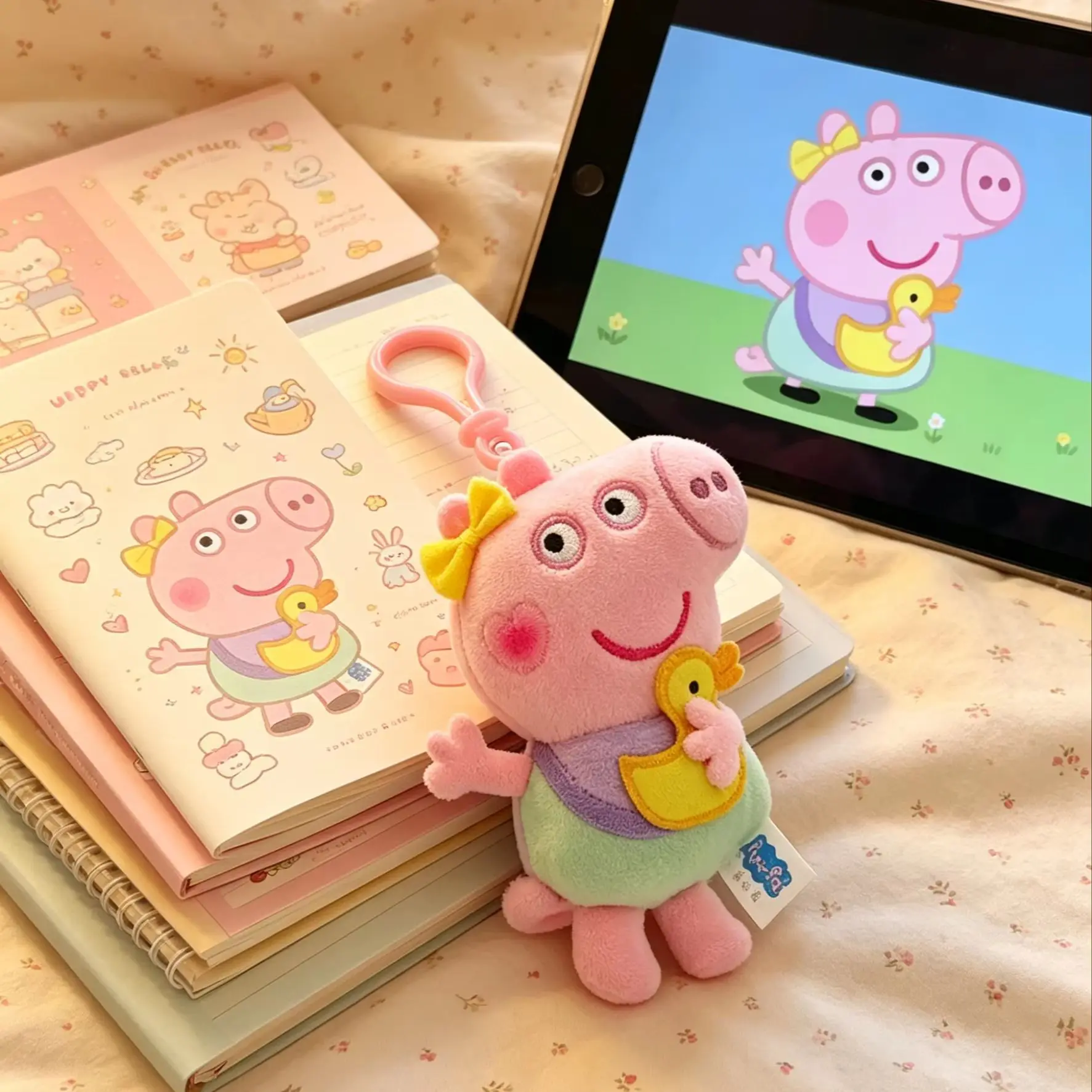 Genuine Authorized Peppa Pig Flat Baby Evie Series Plush Keychain, Cute Childlike Cartoon Bag Pendant, Practical Kids Backpack C