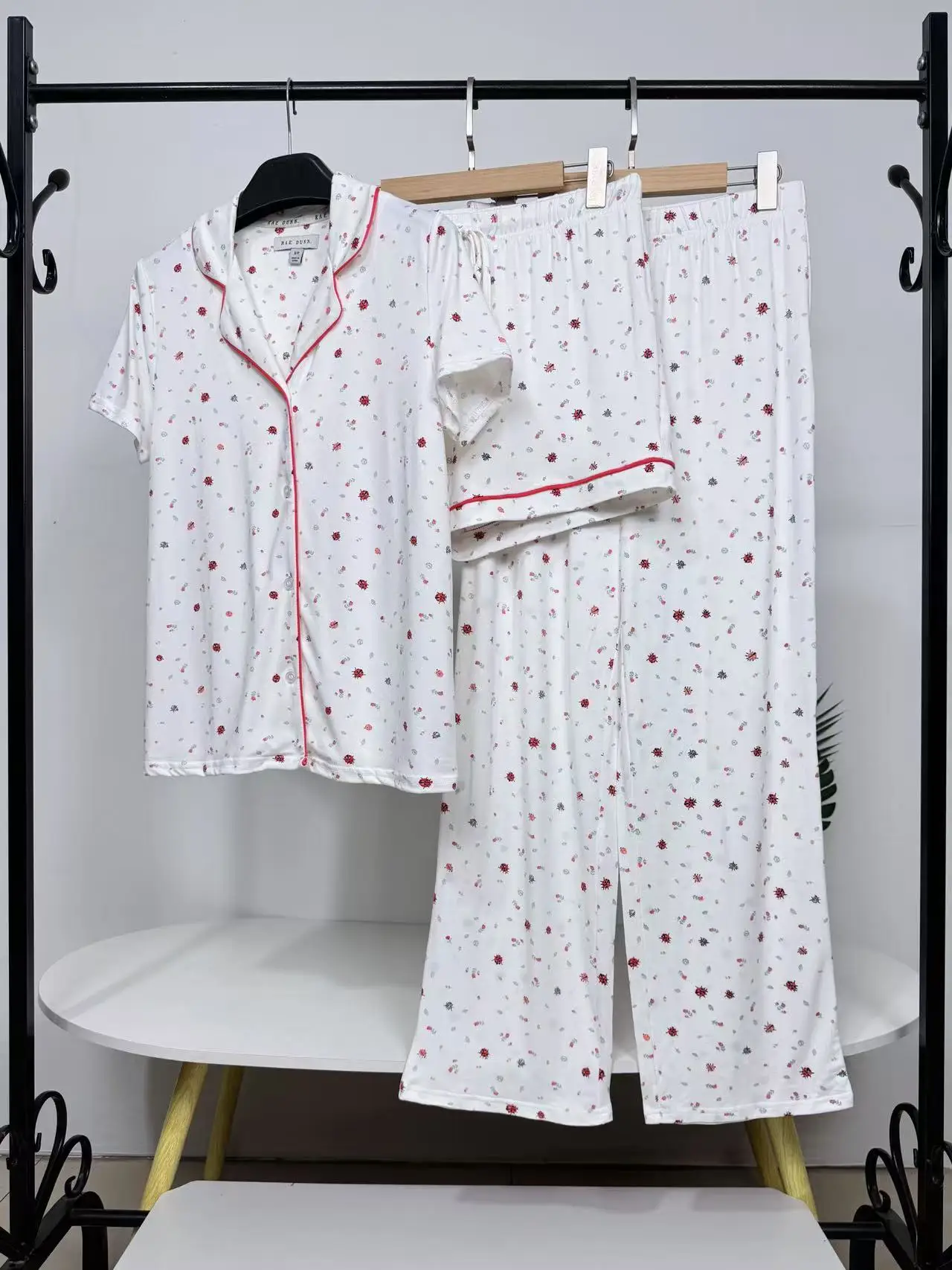 

Summer Home Wear Three-Piece Set Women's Short Sleeve Print Sleepwear Shorts Pants Comfortable Breathable Sleep Suit
