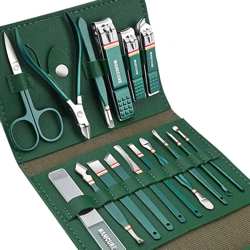 Ouriner 12/16 قطعة مجموعة أدوات قص الأظافر مجموعة الفولاذ المقاوم للصدأ مسمار كليبرز مجموعة مع حقيبة قابلة للطي مانيكير القاطع أطقم مقص أداة #6