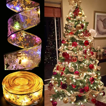 Decorazioni natalizie Luci a nastro a LED Ornamenti per l'albero di Natale Archi in pizzo fai da te Luce a corda Navidad Decorazione per la casa Capodanno 2023