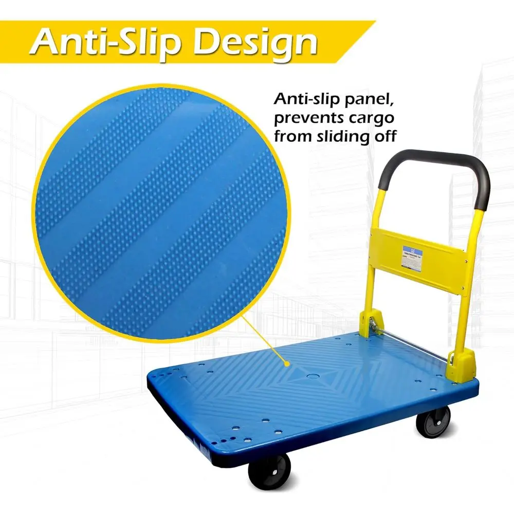 Camión con plataforma plegable y resistente con capacidad de 770 libras: cubierta azul, mango amarillo, perfecto para el hogar, el jardín, la oficina, la taller,