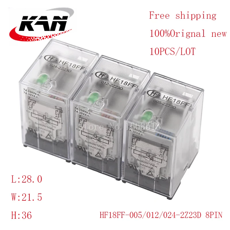 

Free shipping 10pcs relay HF18FF-005-2Z23D HF18FF-012-2Z23D HF18FF-024-2Z23D 5VDC 12VDC 24VDC 7A 250VAC 8PIN Original New