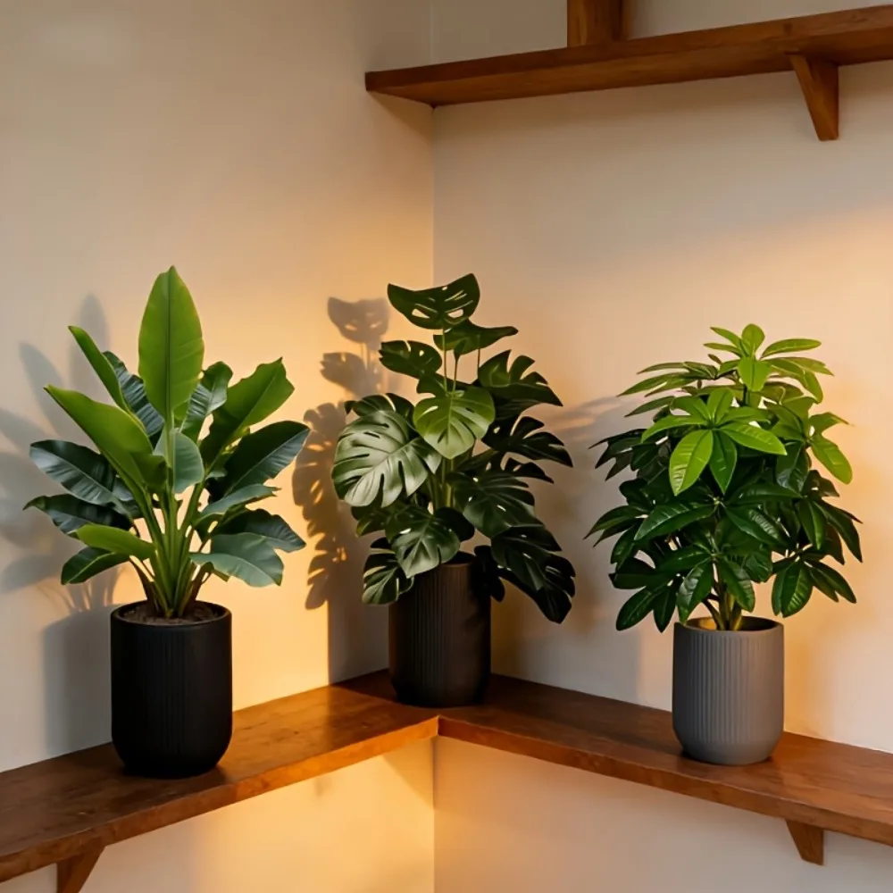 3-teiliges Set Künstliche Areca-Palme, Künstliche Bananenpflanzen und Monstera-Baum-Sets, Gartendekoration, 36 Blätter, Simulierter Bonsai im Topf – Detail 9