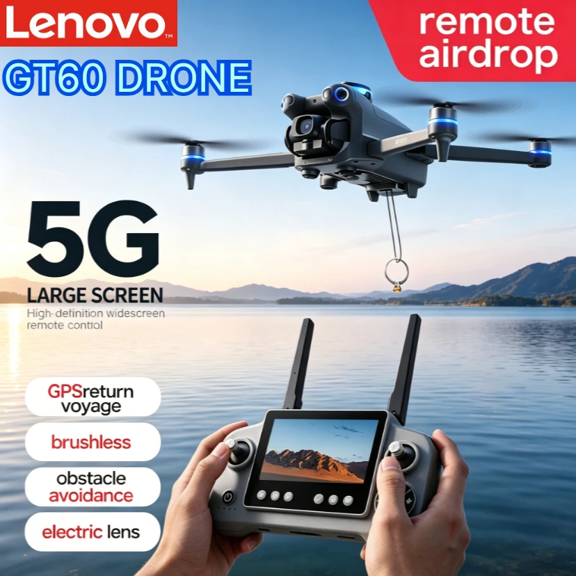 

Lenovo GT60 GPS Drone RC Quadcopter Foldable 4.3 Inch Screen Brushless Obstacle Avoidance Airdrop 5G FPV Dual Camera Drone