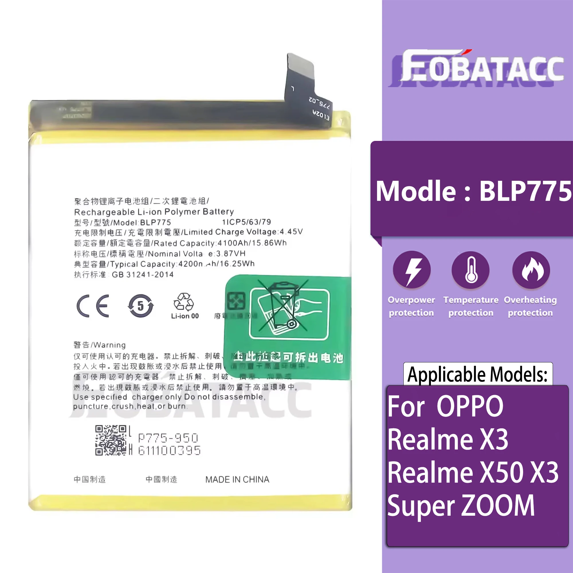 100% New Original Battery  BLP775 For  OPPO Realme X3  Realme X50 X3 Super ZOOM Battery + Free Tools