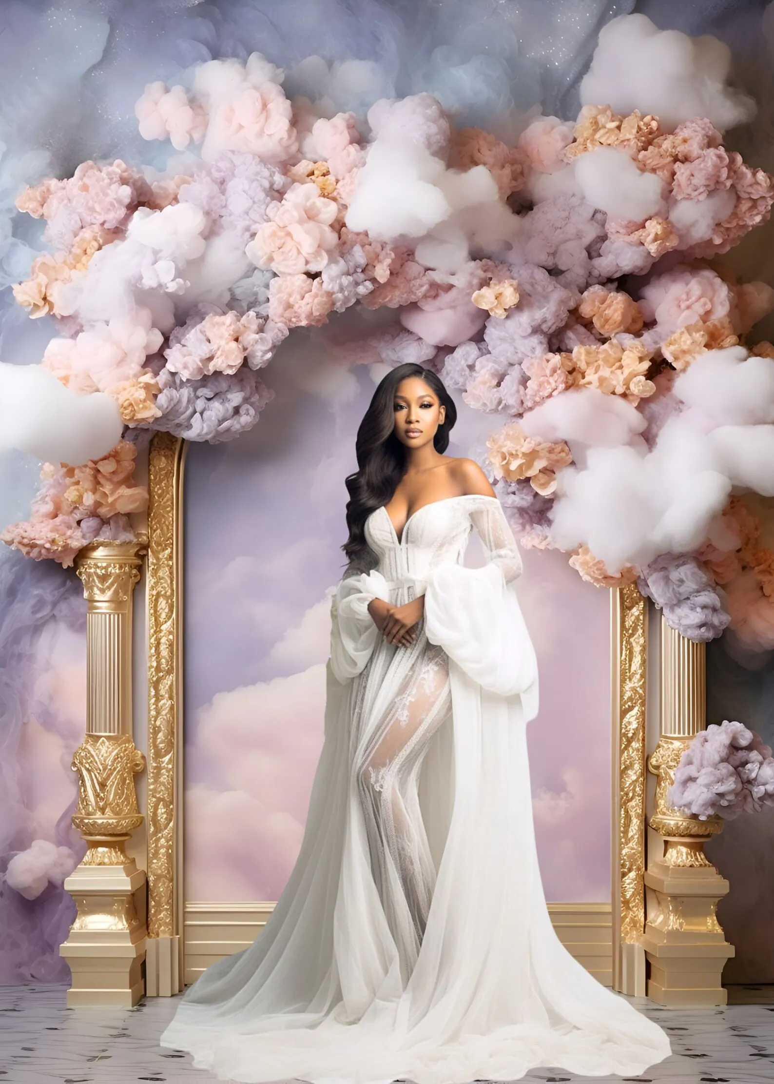 Mehofond 사진 배경 핑크 구름 꽃 프레임, 성인 생일 결혼식 출산 초상화 장식 배경, 사진 스튜디오