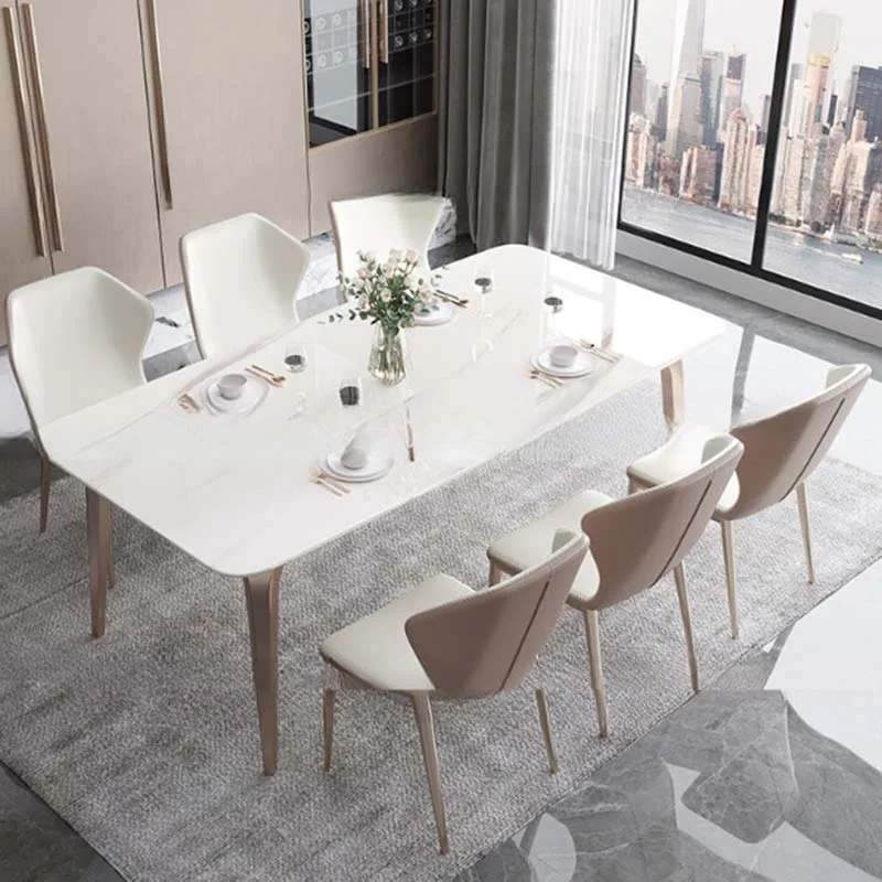 Metal Rectangular Dining Table Living Room Modern Design Restaurant Dining Table Luxury Space Saving Mesa Comedor Home Furniture