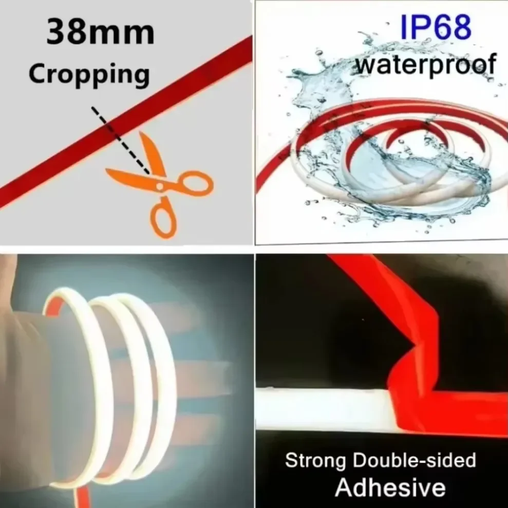 IP68 Wodoodporna taśma LED COB Lampa z wtyczką EU 220V Elastyczna taśma samoprzylepna Silikonowa rurka do oświetlenia ogrodu zewnętrznego domu