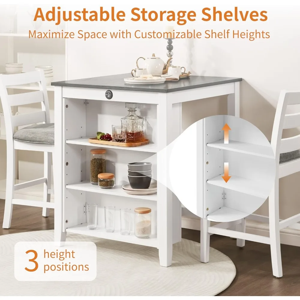 Set tavolo da bar e sedie compatto per 2 persone con stazione di archiviazione e ricarica per cucina e sala da pranzo