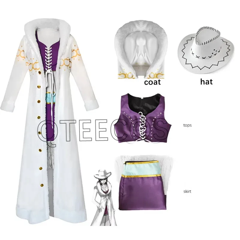 

One Nico Robin Cosplay Costumes Long Fur Collar Coat Dress Hat Outfits Piece Halloween Carnival Suit For Womens,3'f.5;j.8