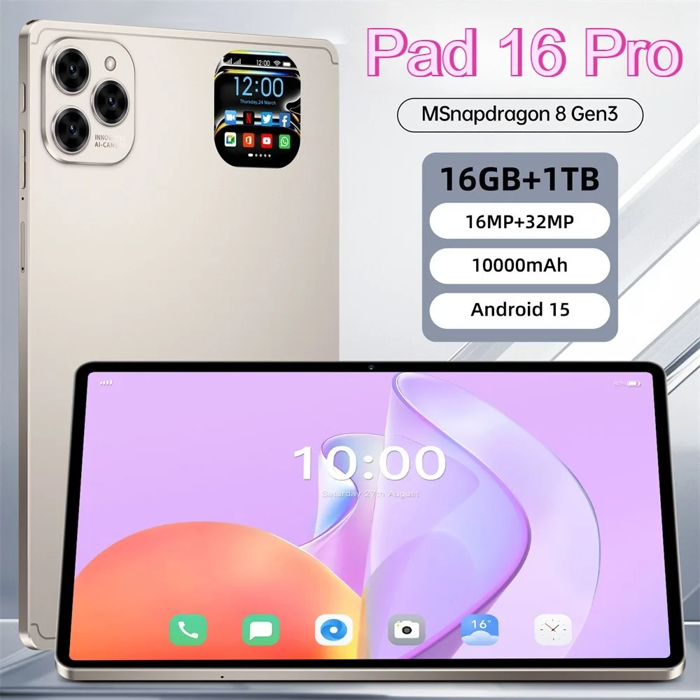 

2025 New Pad 16 pro Tablet PC Global Version 10,1-дюймовые планшеты 10000 мАч 16 ГБ + 1 ТБ Tab Android 4G 5G Dual SIM GPS WIFI для детей