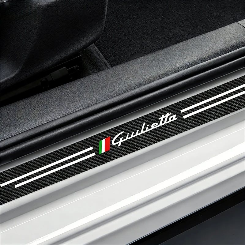 4pcs Carbon Fiber Car Door Sill Sticker For Alfa Romeo Giulietta Mito Giulia Stelvio Brera 147 156 159